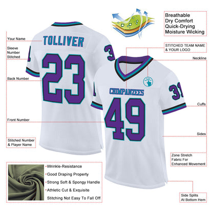 Custom White Purple Black-Teal Mesh Authentic Throwback Football Jersey - Sky-Custom
