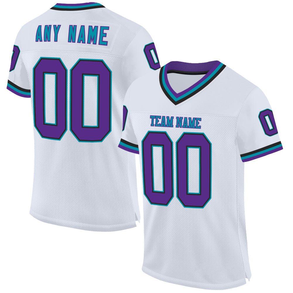Custom White Purple Black-Teal Mesh Authentic Throwback Football Jersey - Sky-Custom
