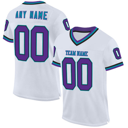 Custom White Purple Black-Teal Mesh Authentic Throwback Football Jersey - Sky-Custom