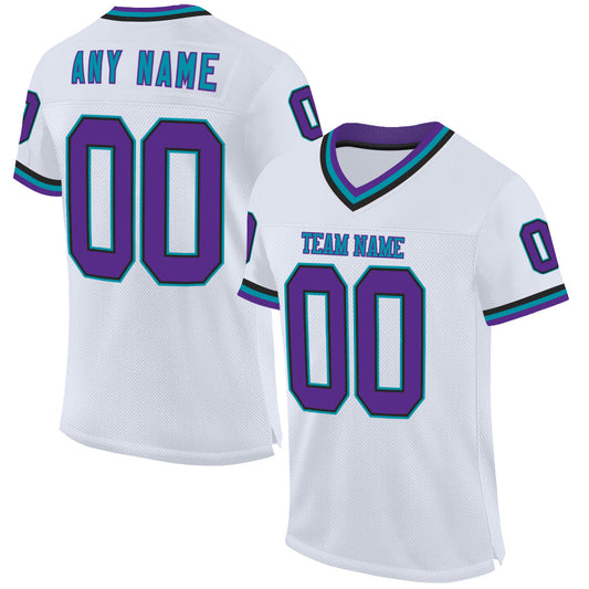 Custom White Purple Black-Teal Mesh Authentic Throwback Football Jersey - Sky-Custom