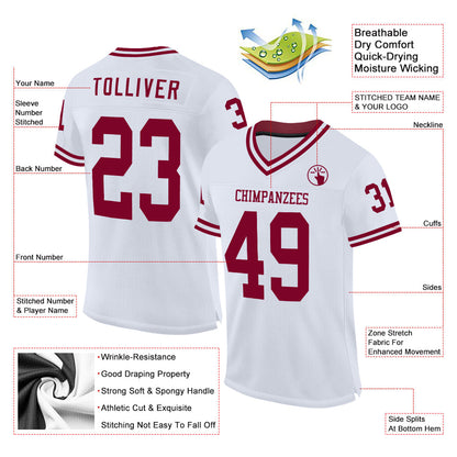 Custom White Maroon Mesh Authentic Throwback Football Jersey - Sky-Custom