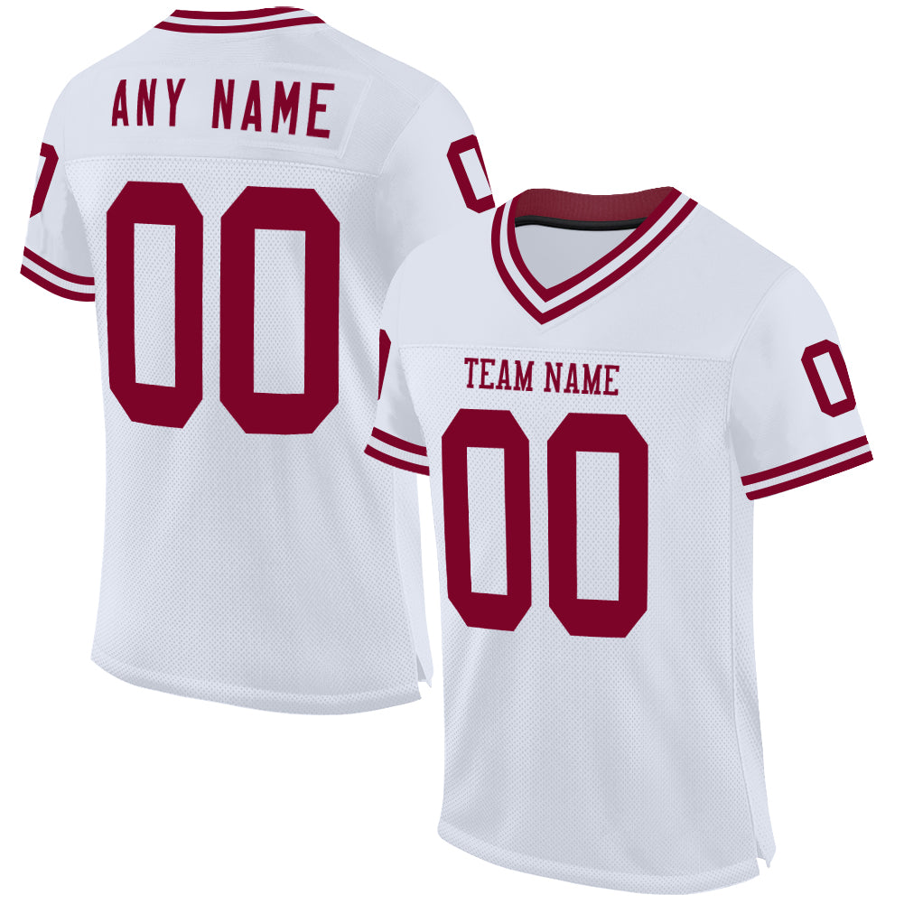 Custom White Maroon Mesh Authentic Throwback Football Jersey - Sky-Custom