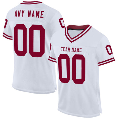 Custom White Maroon Mesh Authentic Throwback Football Jersey - Sky-Custom
