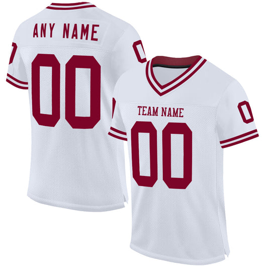 Custom White Maroon Mesh Authentic Throwback Football Jersey - Sky-Custom