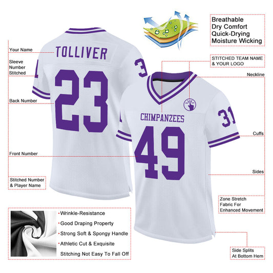 Custom White Purple Mesh Authentic Throwback Football Jersey - Sky-Custom
