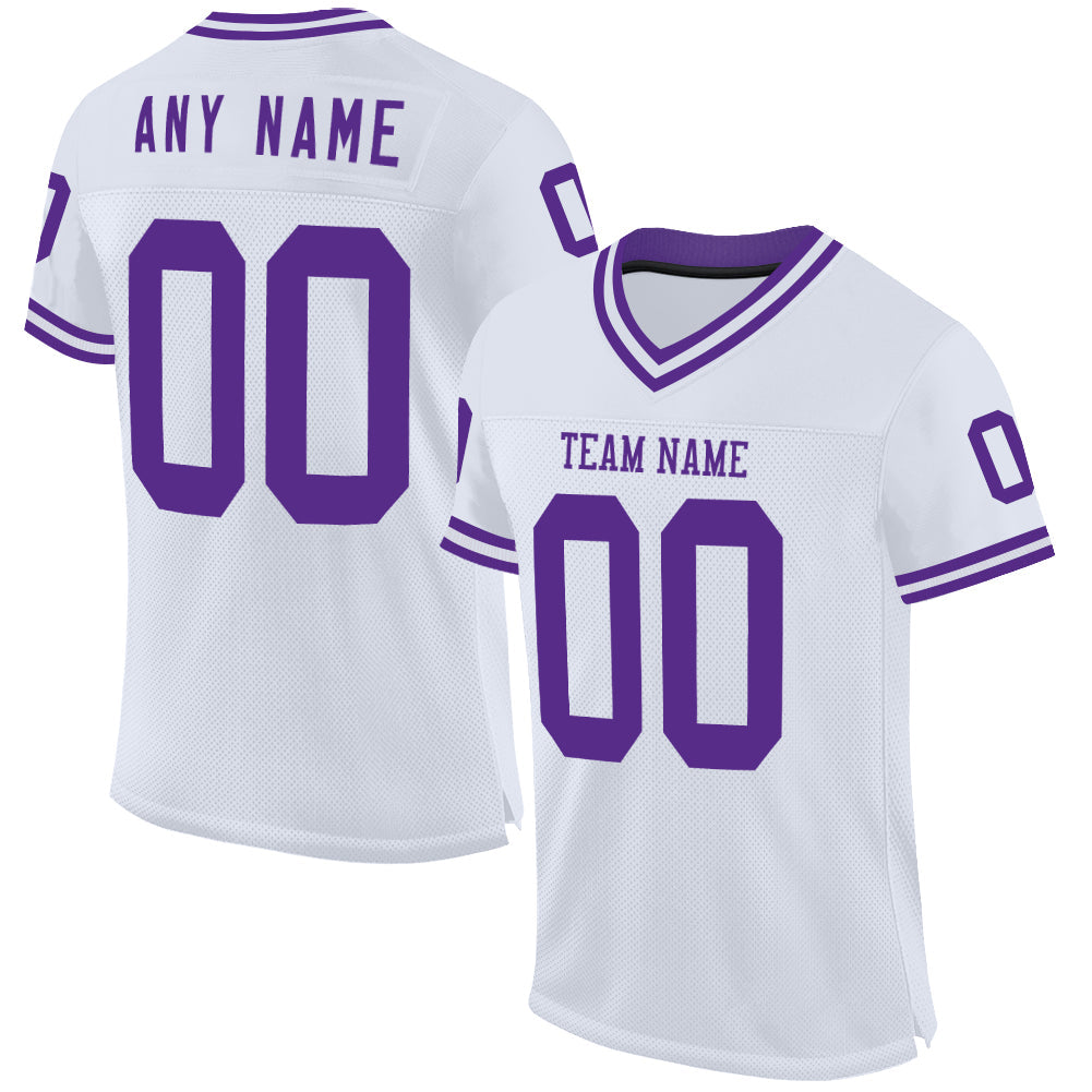 Custom White Purple Mesh Authentic Throwback Football Jersey - Sky-Custom