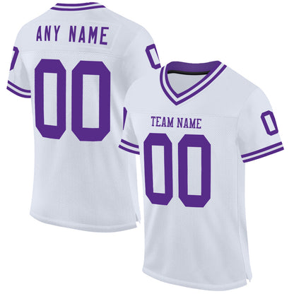 Custom White Purple Mesh Authentic Throwback Football Jersey - Sky-Custom