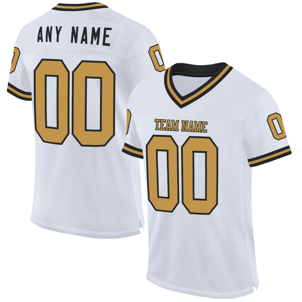 Custom White Old Gold-Black Mesh Authentic Throwback Football Jersey - Sky-Custom