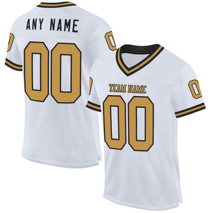 Custom White Old Gold-Black Mesh Authentic Throwback Football Jersey - Sky-Custom