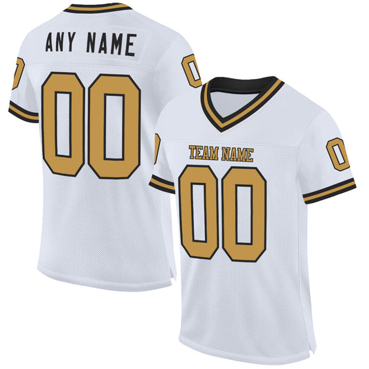 Custom White Old Gold-Black Mesh Authentic Throwback Football Jersey - Sky-Custom