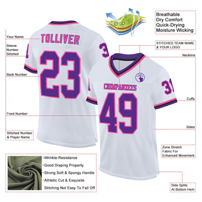 Custom White Purple Pink-Black Mesh Authentic Throwback Football Jersey - Sky-Custom