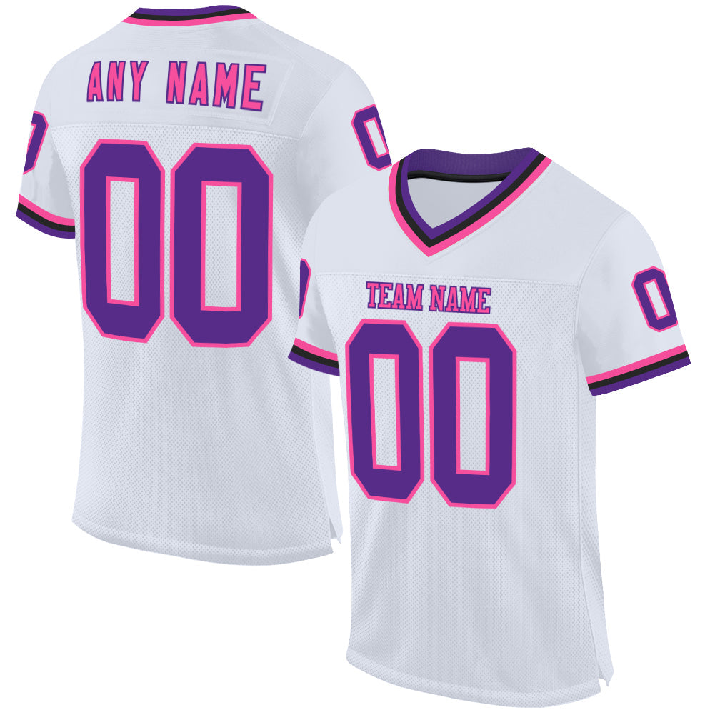 Custom White Purple Pink-Black Mesh Authentic Throwback Football Jersey - Sky-Custom
