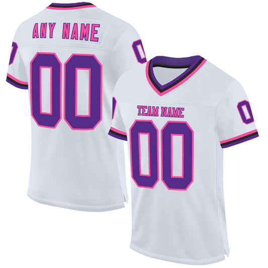 Custom White Purple Pink-Black Mesh Authentic Throwback Football Jersey - Sky-Custom