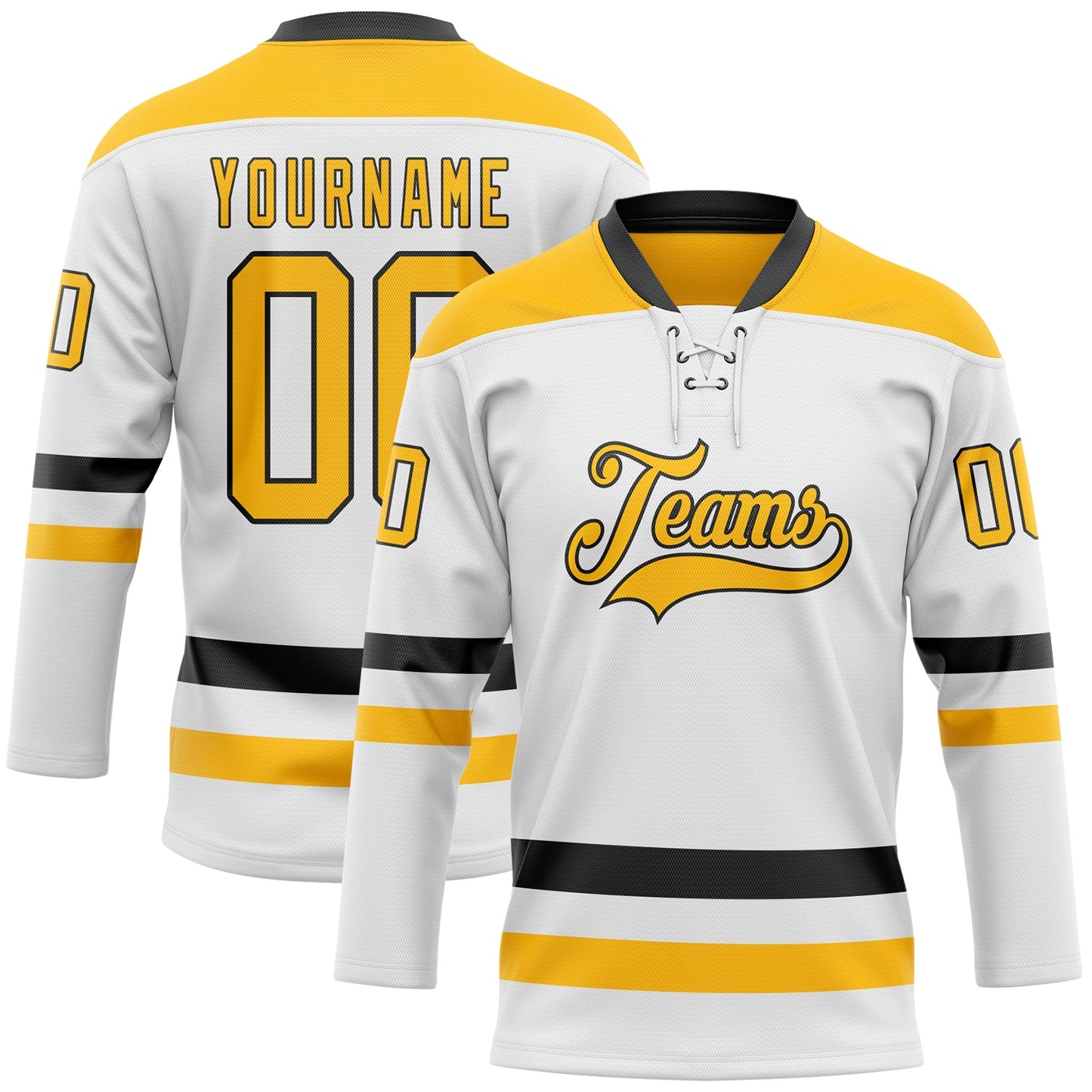 Custom White Gold-Black Hockey Lace Neck Jersey - Sky-Custom