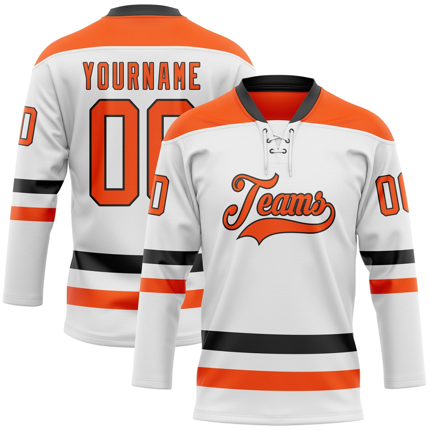 Custom White Orange-Black Hockey Lace Neck Jersey - Sky-Custom