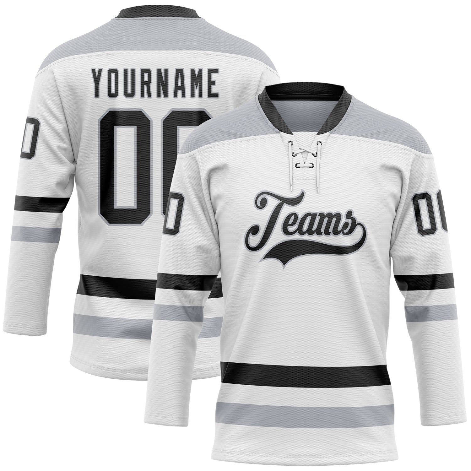 Custom White Black-Gray Hockey Lace Neck Jersey - Sky-Custom