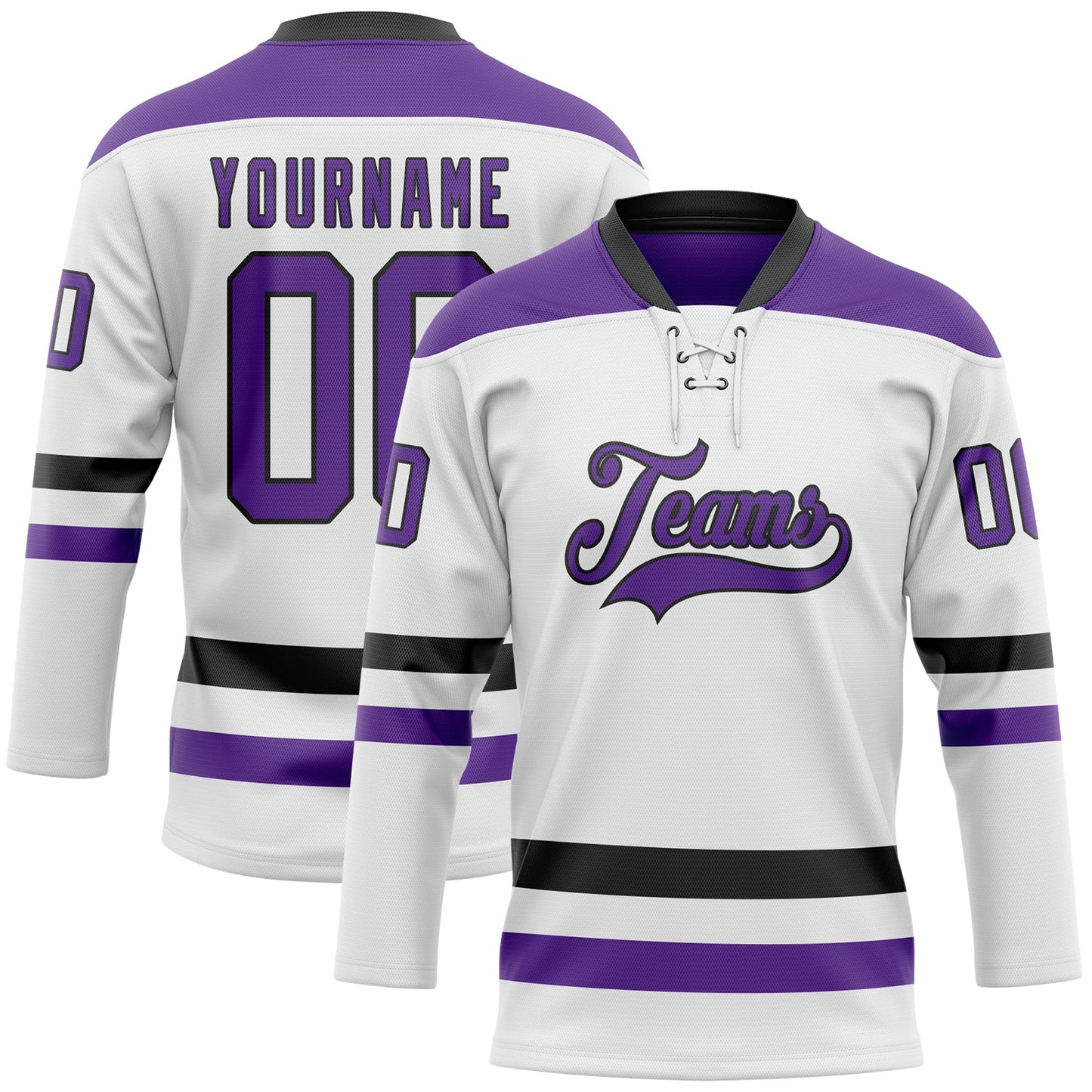 Custom White Purple-Black Hockey Lace Neck Jersey - Sky-Custom