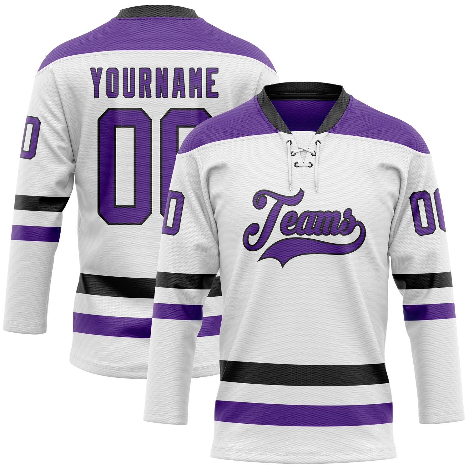 Custom White Purple-Black Hockey Lace Neck Jersey - Sky-Custom