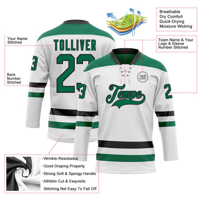 Custom White Kelly Green-Black Hockey Lace Neck Jersey - Sky-Custom