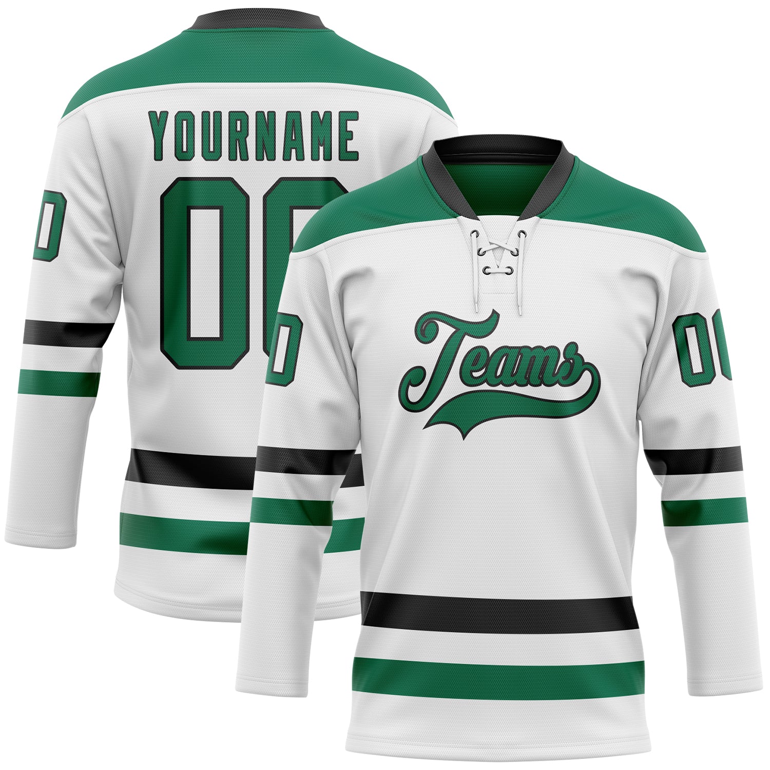 Custom White Kelly Green-Black Hockey Lace Neck Jersey - Sky-Custom