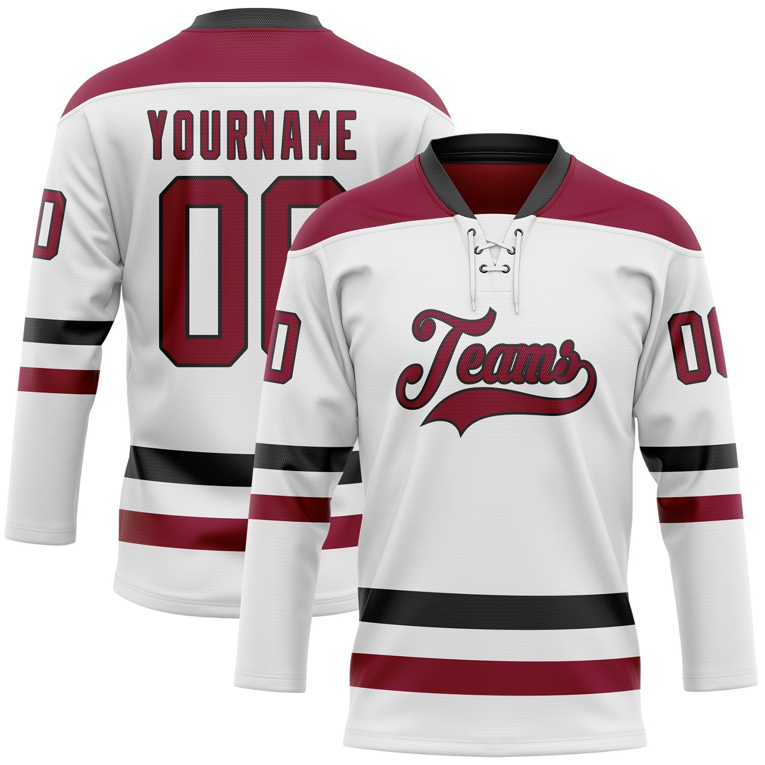 Custom White Maroon-Black Hockey Lace Neck Jersey - Sky-Custom