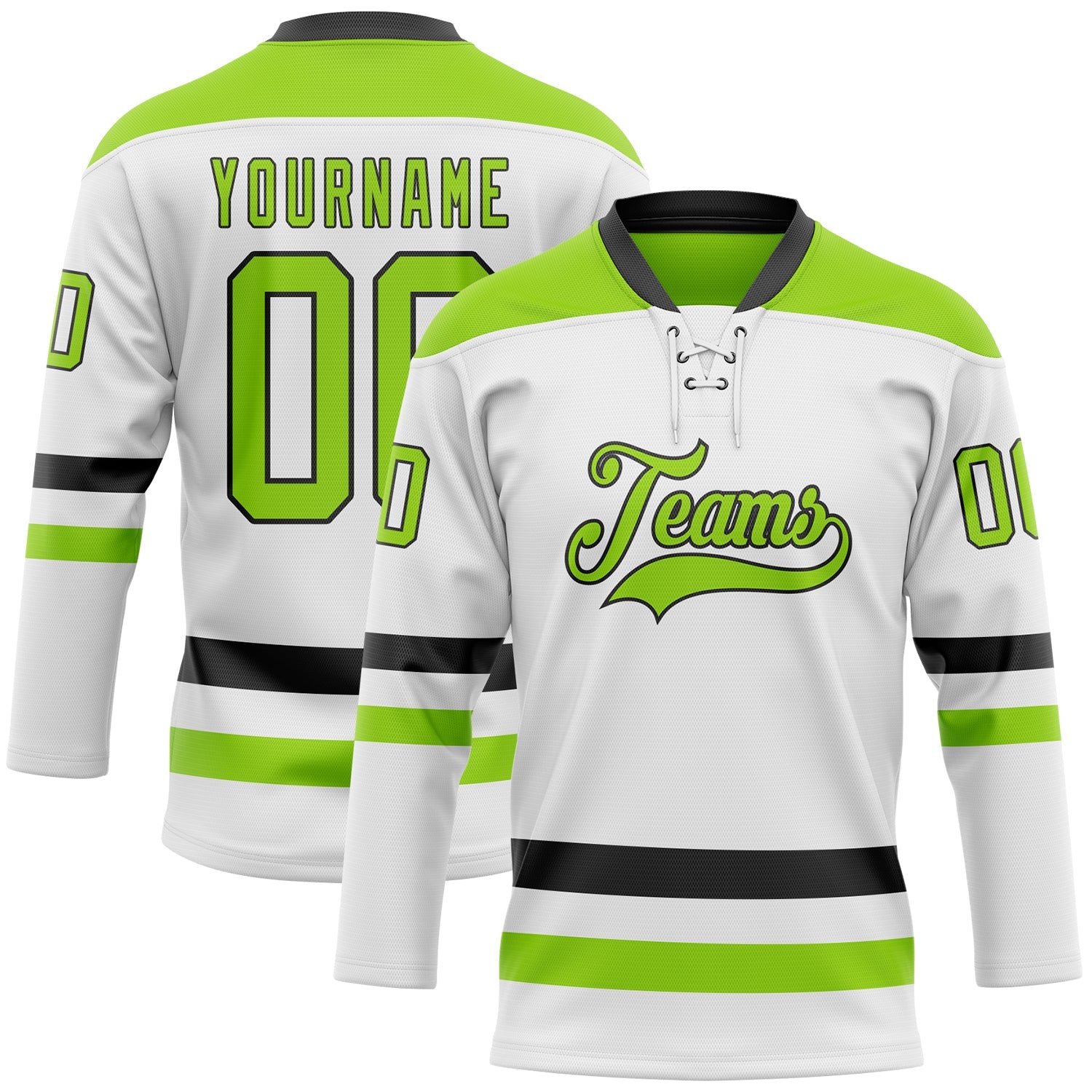 Custom White Neon Green-Black Hockey Lace Neck Jersey - Sky-Custom
