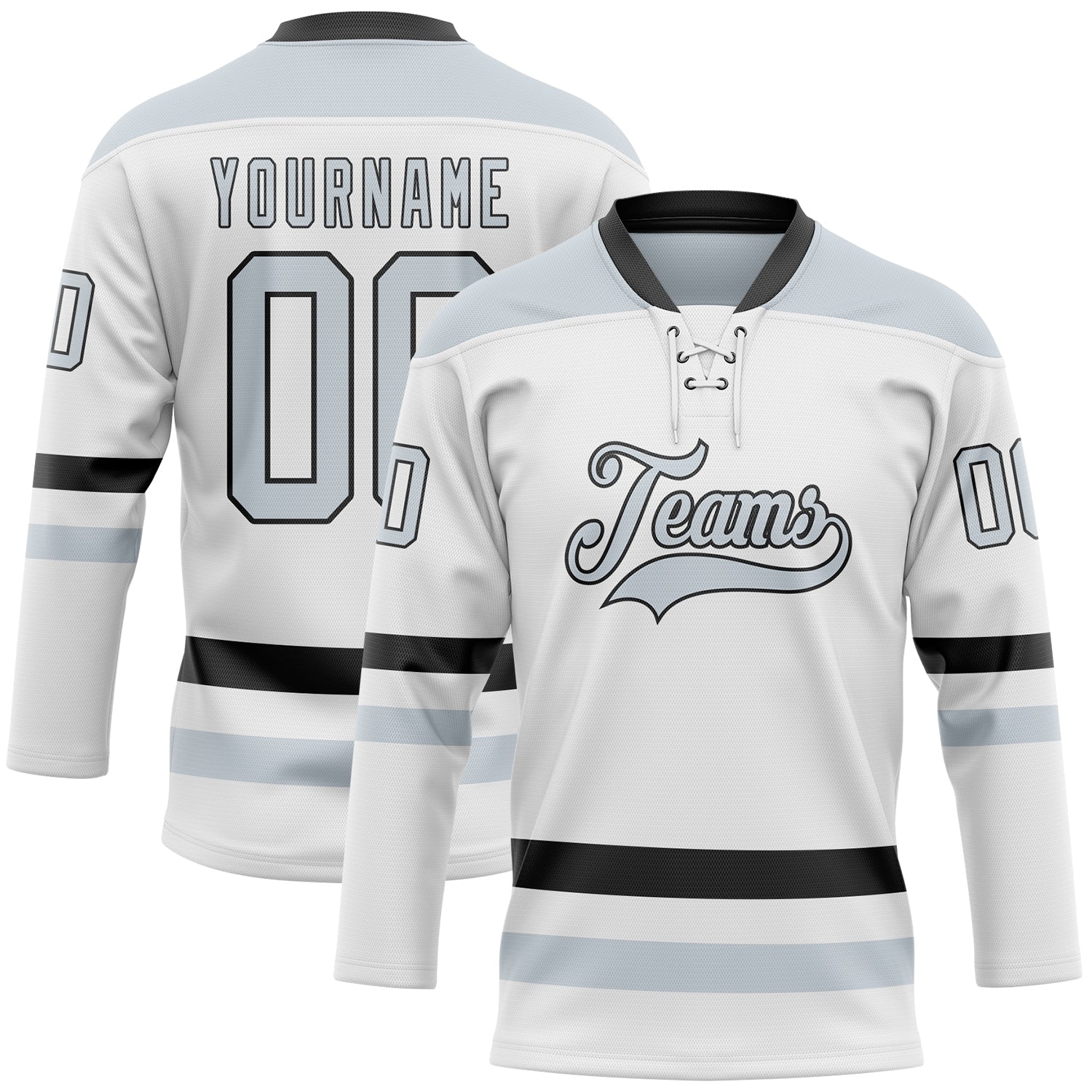 Custom White Silver-Black Hockey Lace Neck Jersey - Sky-Custom