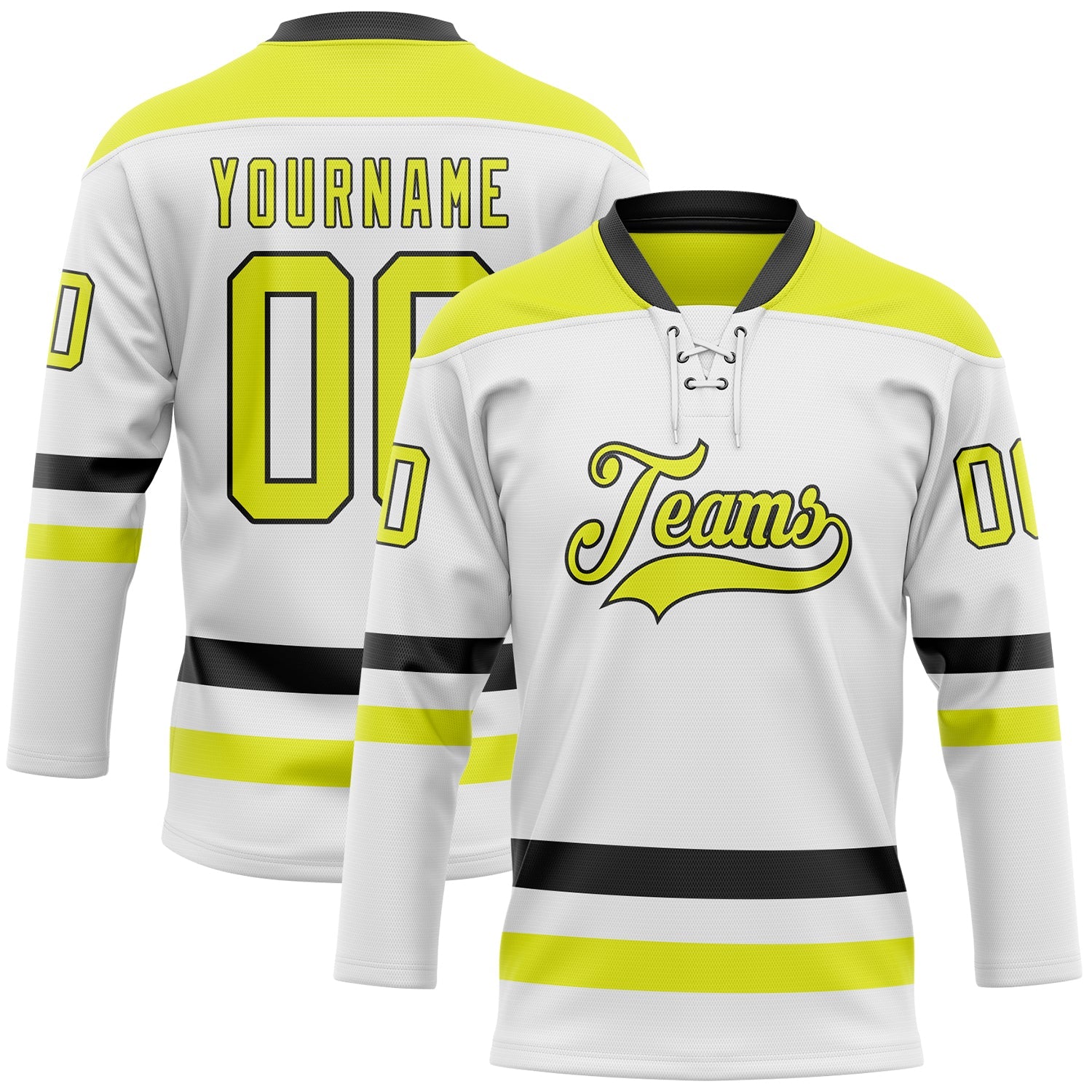 Custom White Neon Yellow-Black Hockey Lace Neck Jersey - Sky-Custom