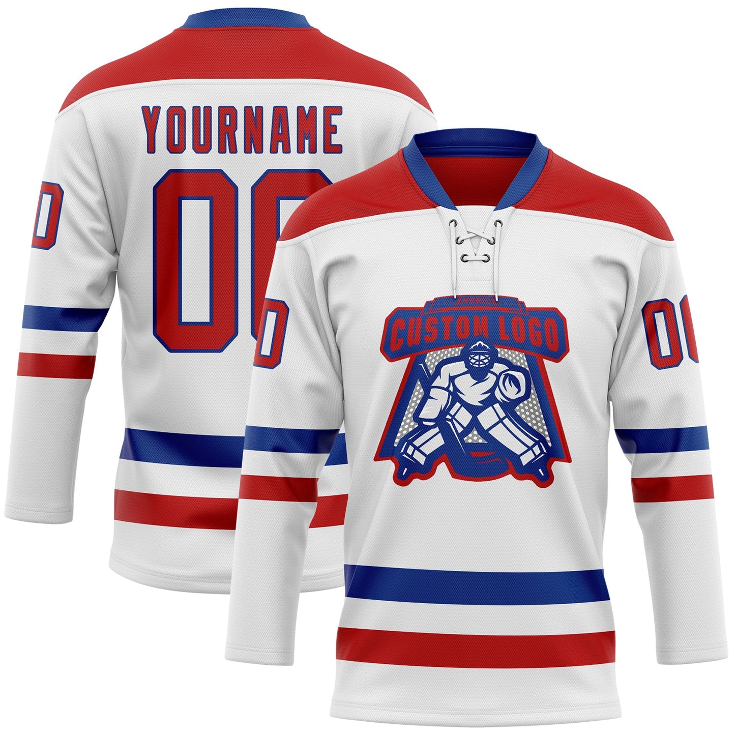 Custom White Red-Royal Hockey Lace Neck Jersey - Sky-Custom