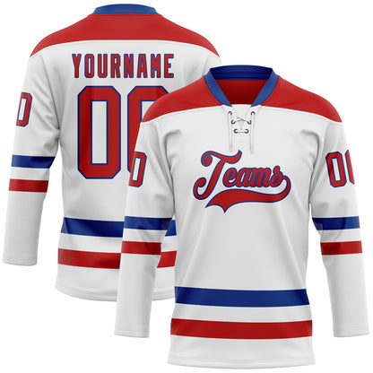 Custom White Red-Royal Hockey Lace Neck Jersey - Sky-Custom