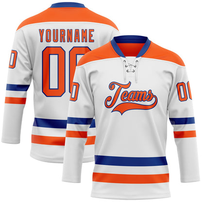 Custom White Orange-Royal Hockey Lace Neck Jersey - Sky-Custom