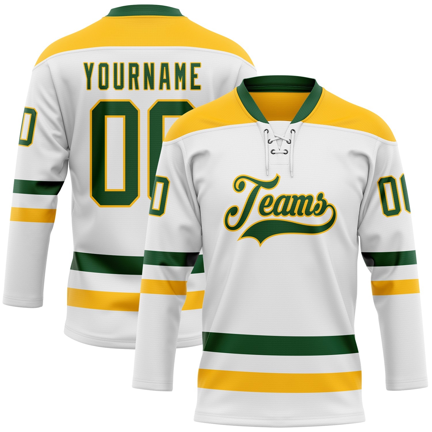 Custom White Green-Gold Hockey Lace Neck Jersey - Sky-Custom