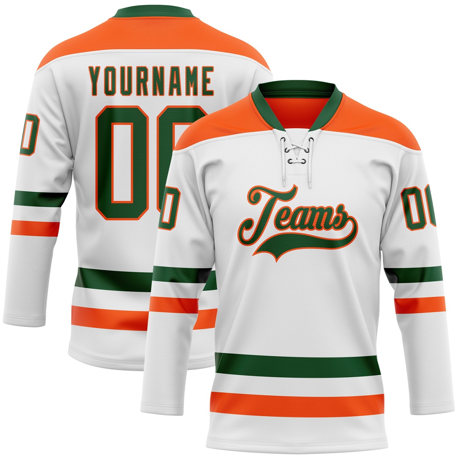 Custom White Green-Orange Hockey Lace Neck Jersey - Sky-Custom