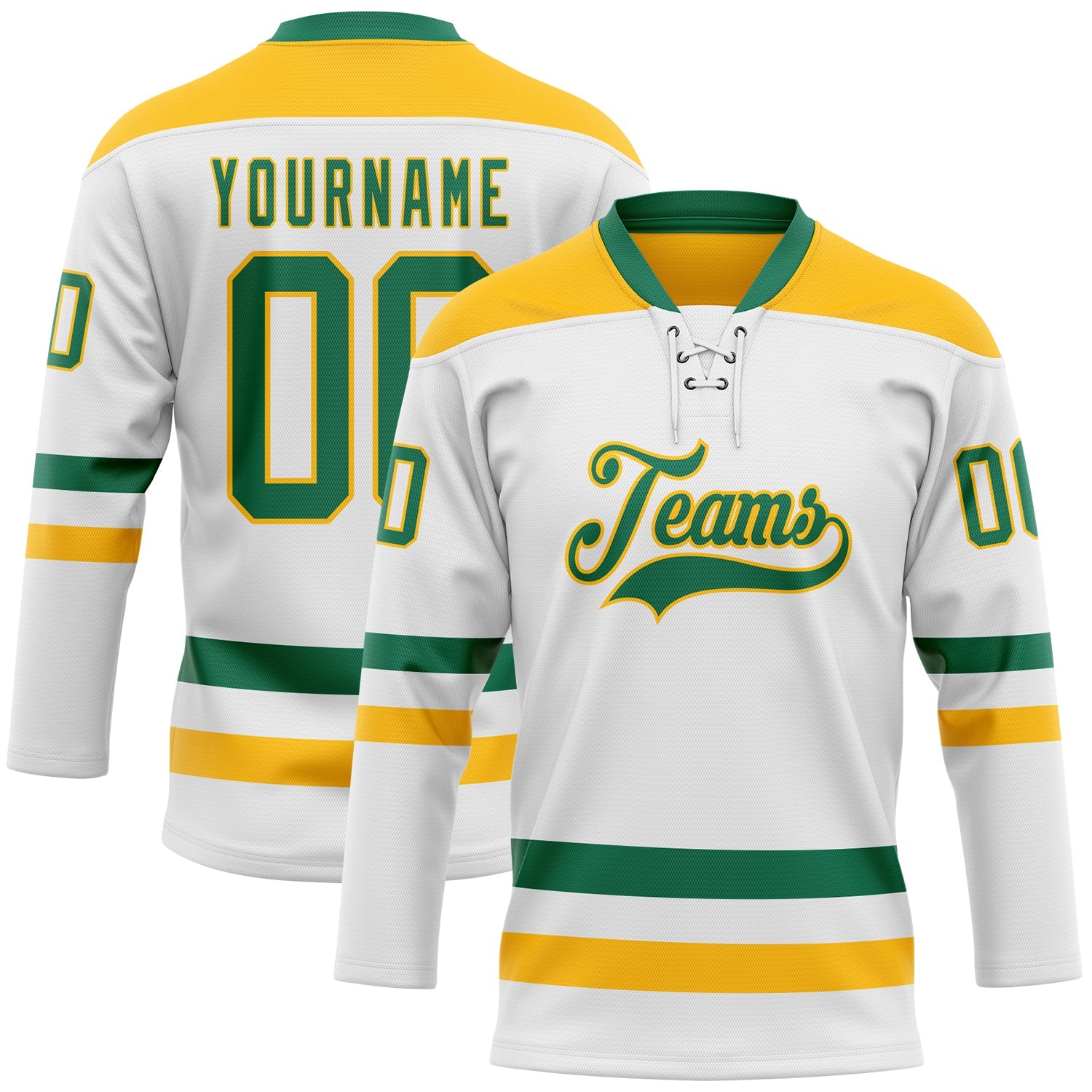 Custom White Kelly Green-Gold Hockey Lace Neck Jersey - Sky-Custom