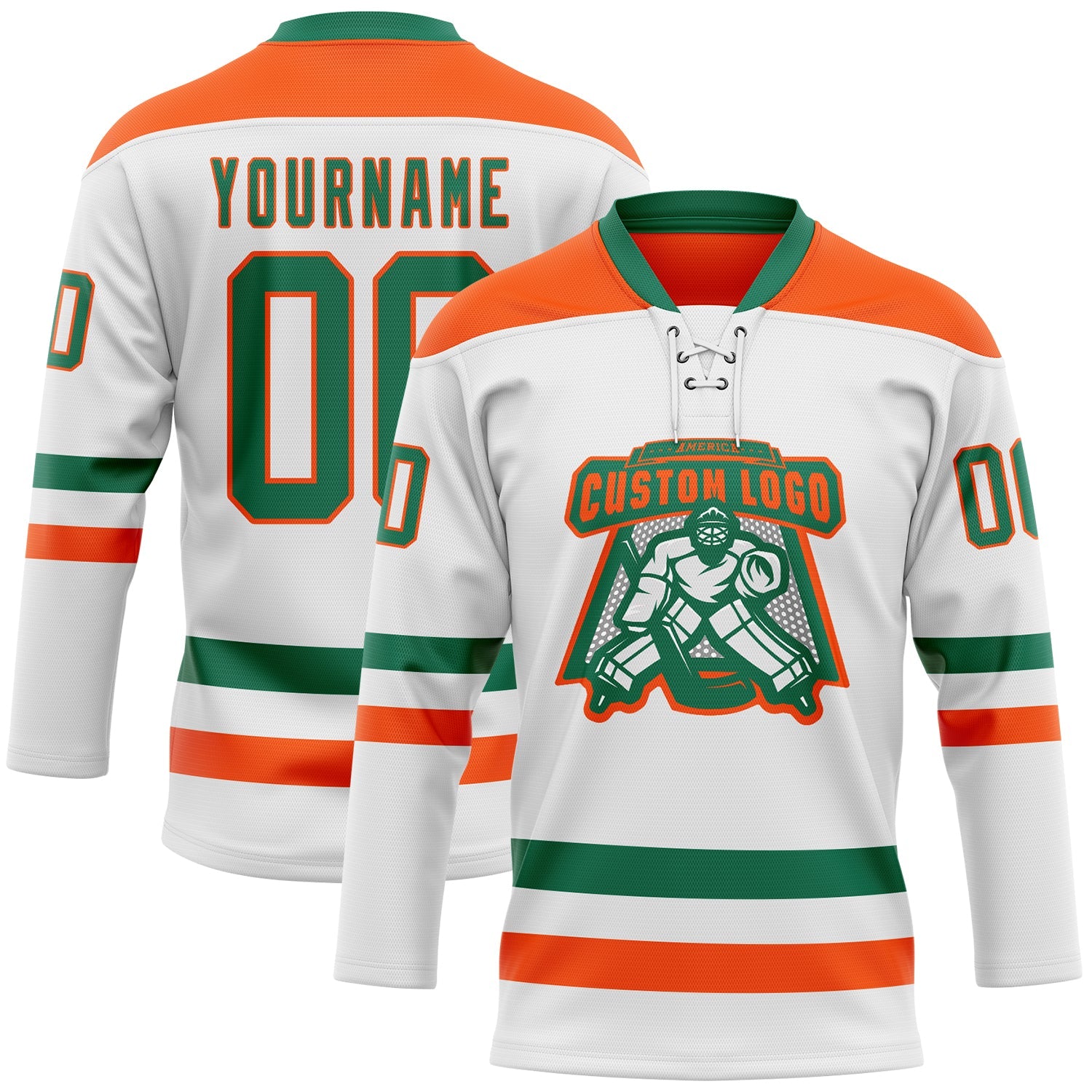 Custom White Kelly Green-Orange Hockey Lace Neck Jersey - Sky-Custom