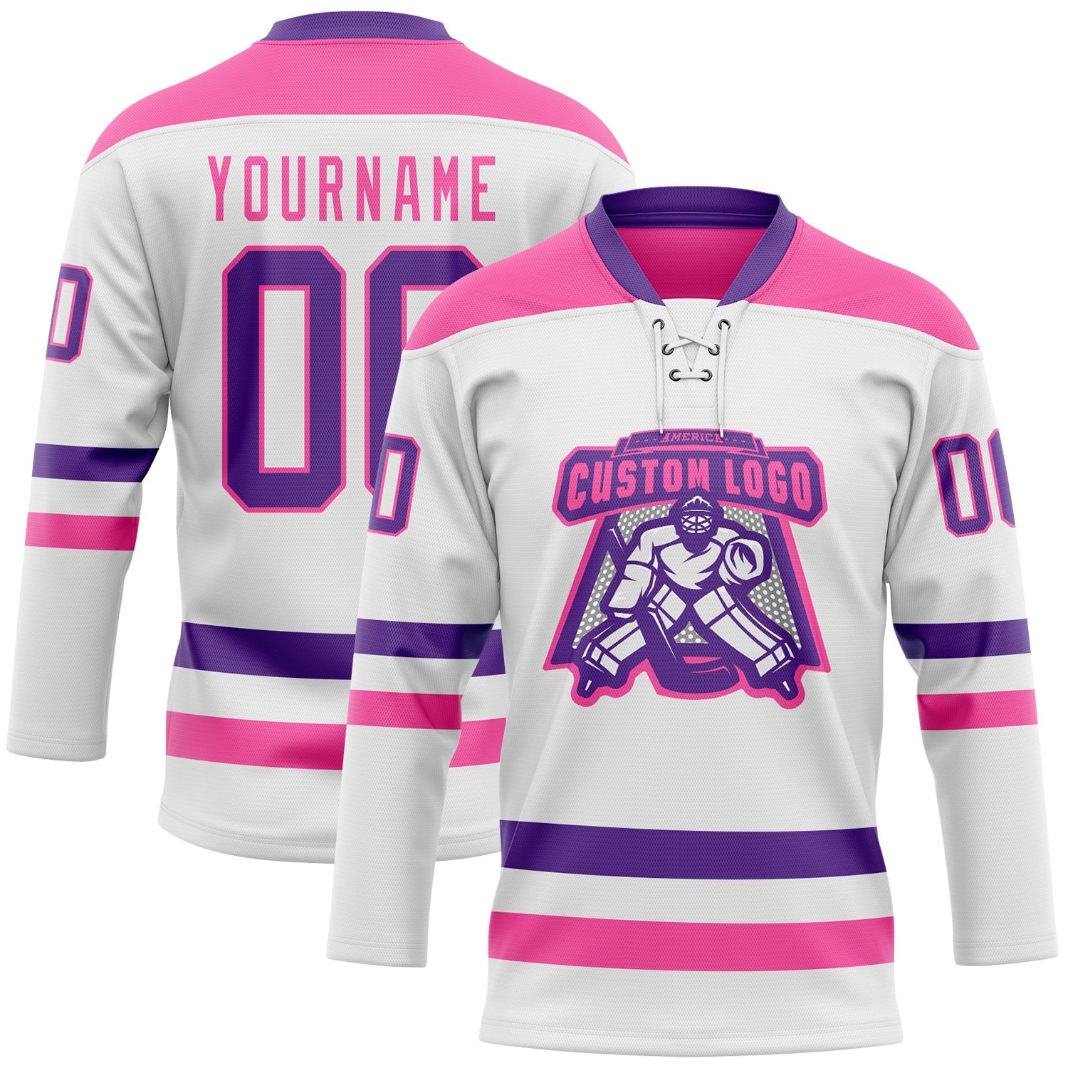 Custom White Purple-Pink Hockey Lace Neck Jersey - Sky-Custom