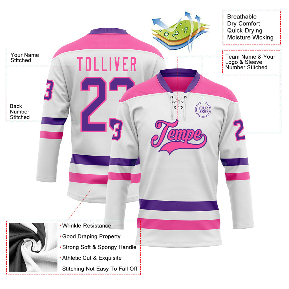 Custom White Purple-Pink Hockey Lace Neck Jersey - Sky-Custom