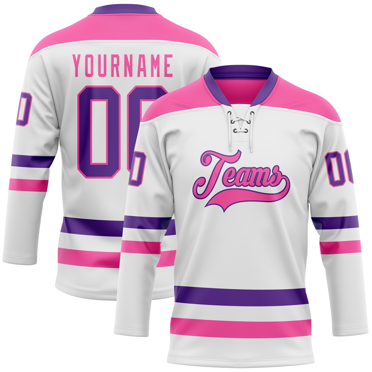 Custom White Purple-Pink Hockey Lace Neck Jersey - Sky-Custom