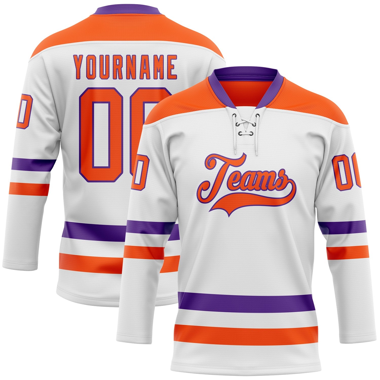 Custom White Orange-Purple Hockey Lace Neck Jersey - Sky-Custom