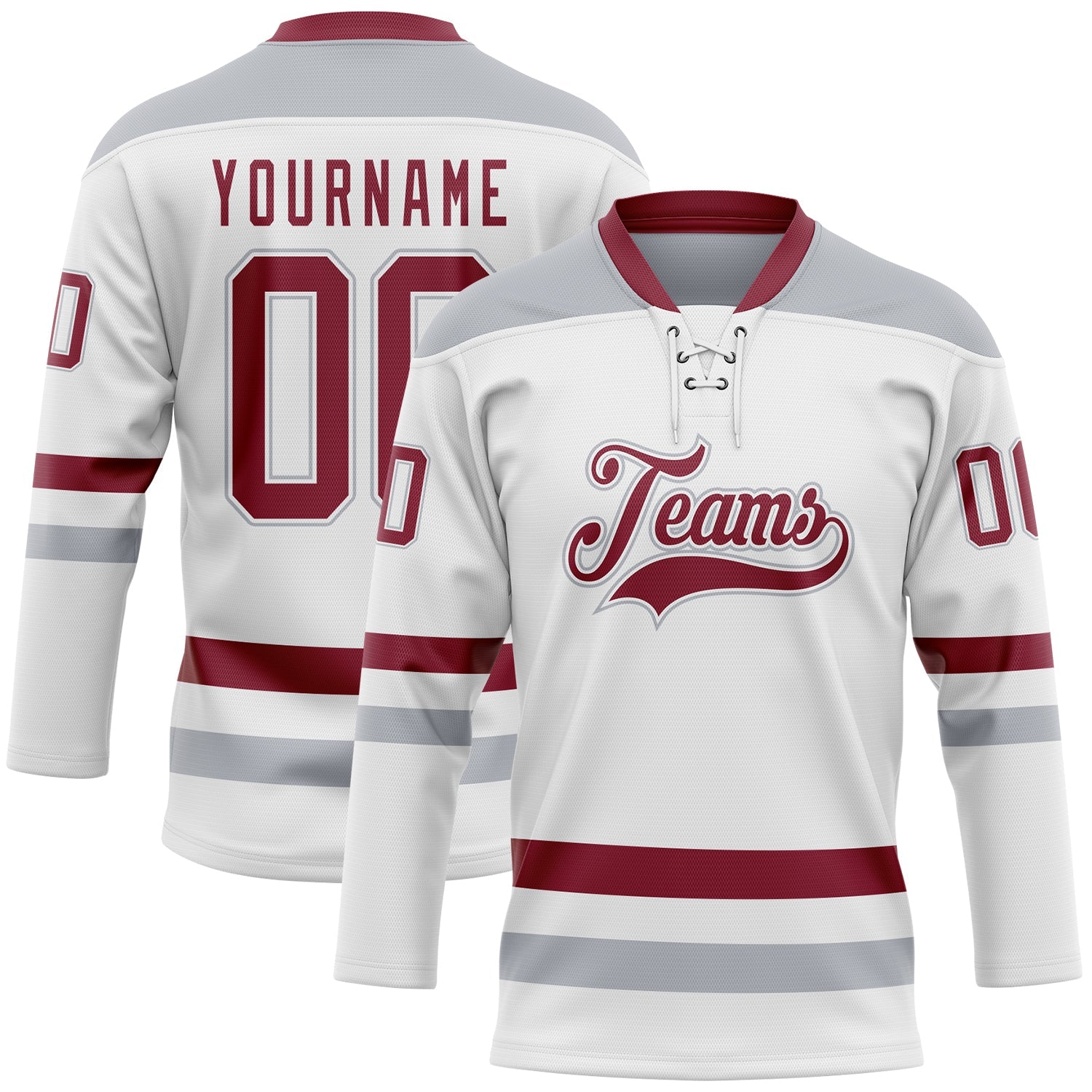 Custom White Crimson-Gray Hockey Lace Neck Jersey - Sky-Custom