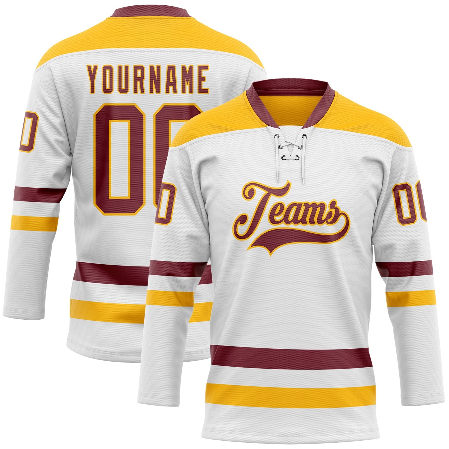 Custom White Burgundy-Gold Hockey Lace Neck Jersey - Sky-Custom