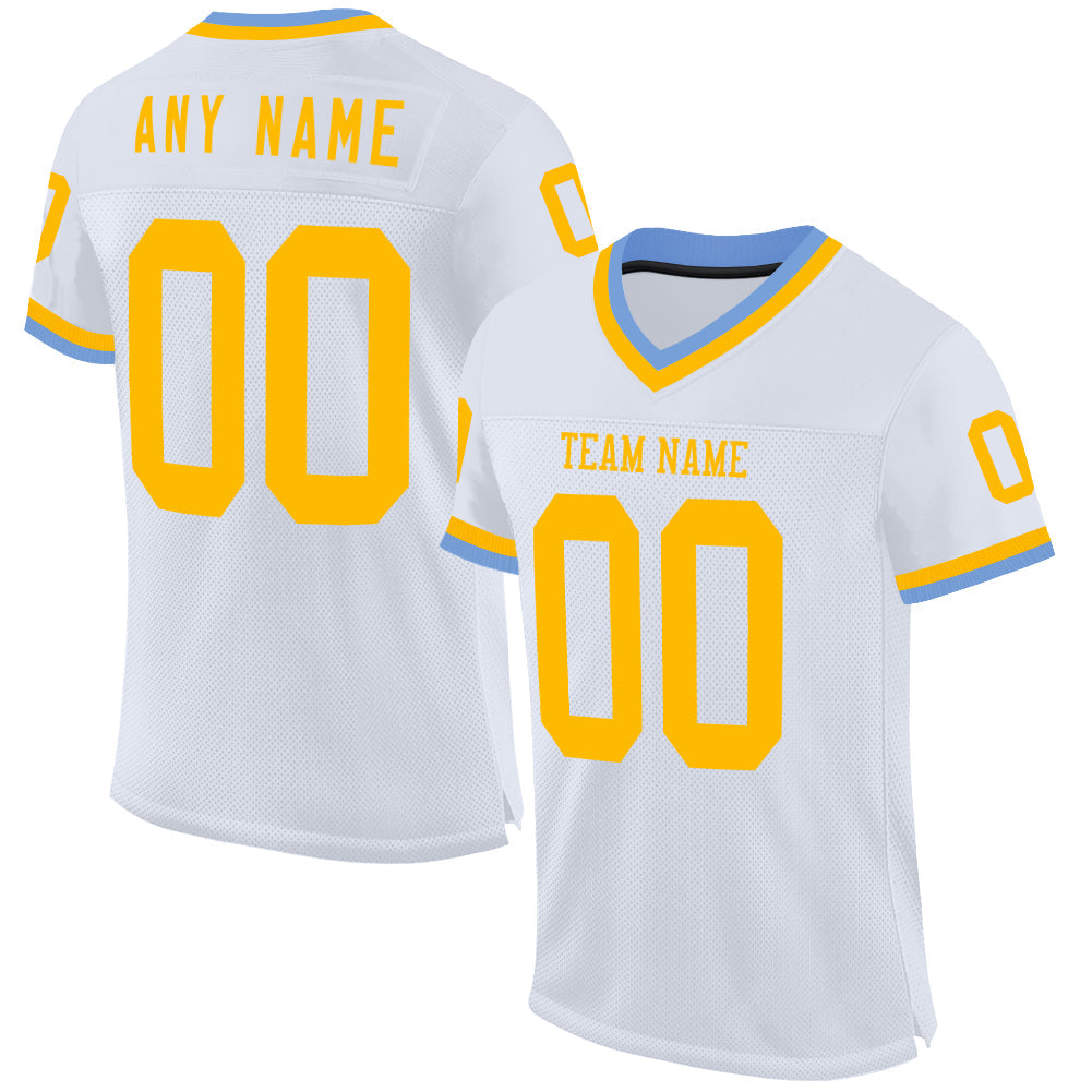 Custom White Gold-Light Blue Mesh Authentic Throwback Football Jersey - Sky-Custom