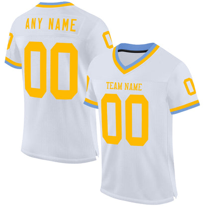 Custom White Gold-Light Blue Mesh Authentic Throwback Football Jersey - Sky-Custom