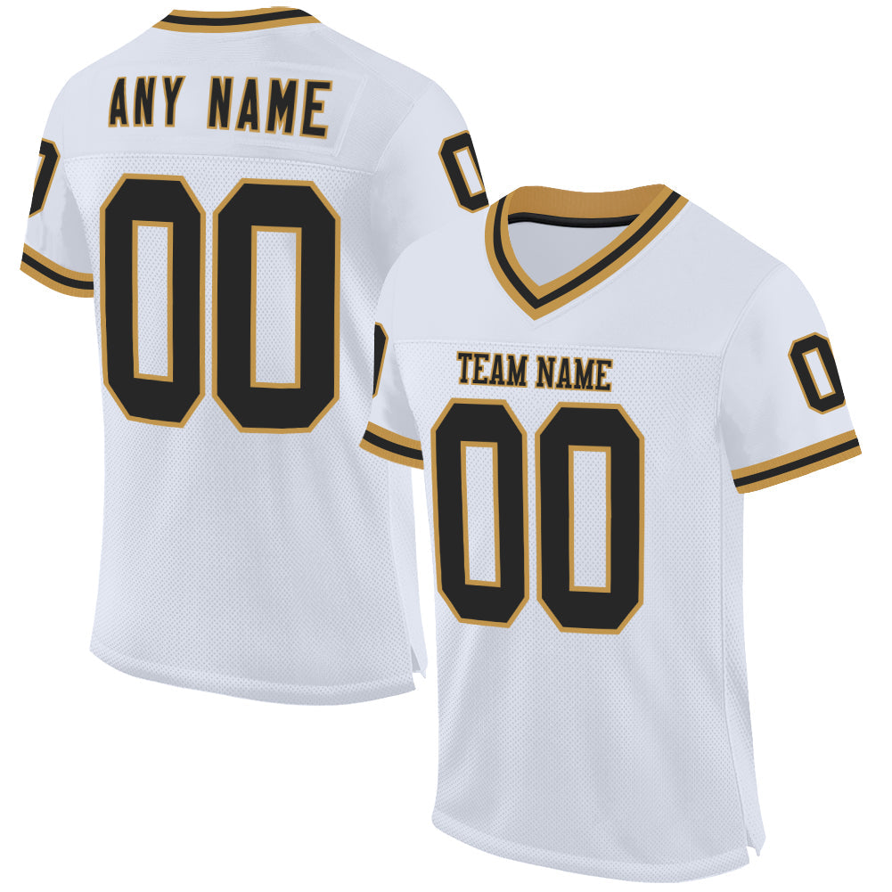 Custom White Black-Old Gold Mesh Authentic Throwback Football Jersey - Sky-Custom
