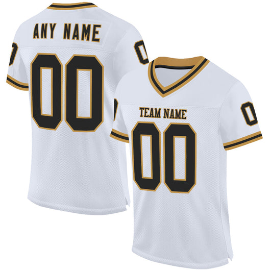 Custom White Black-Old Gold Mesh Authentic Throwback Football Jersey - Sky-Custom