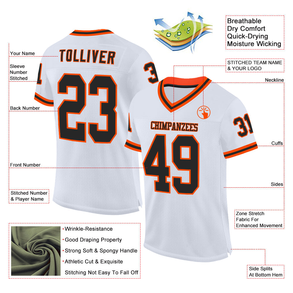 Custom White Black-Orange Mesh Authentic Throwback Football Jersey - Sky-Custom