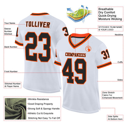 Custom White Black-Orange Mesh Authentic Throwback Football Jersey - Sky-Custom