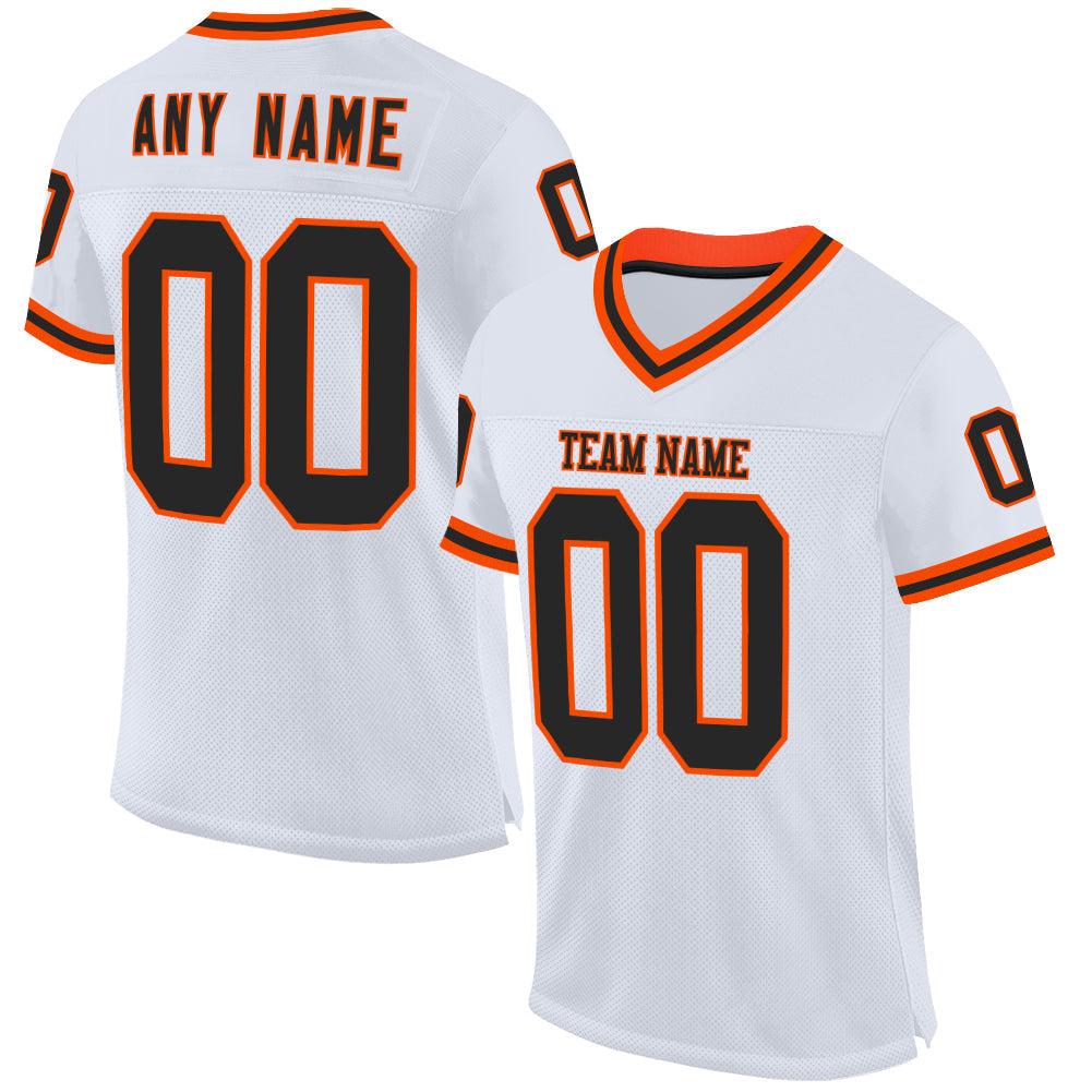 Custom White Black-Orange Mesh Authentic Throwback Football Jersey - Sky-Custom