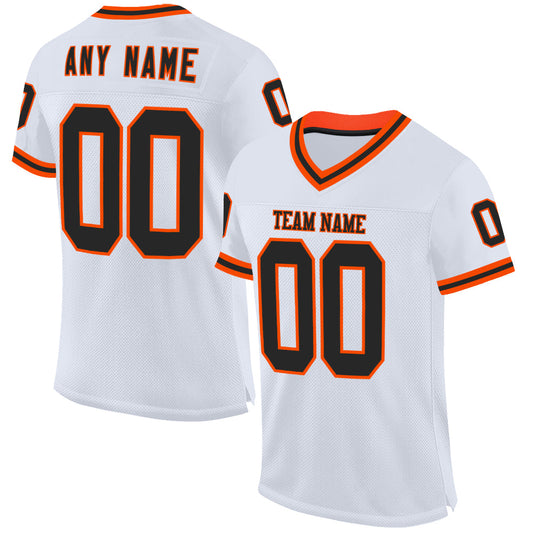 Custom White Black-Orange Mesh Authentic Throwback Football Jersey - Sky-Custom