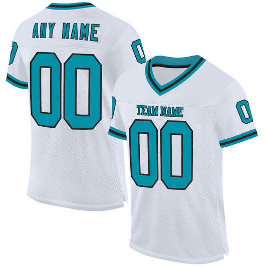 Custom White Teal-Black Mesh Authentic Throwback Football Jersey - Sky-Custom
